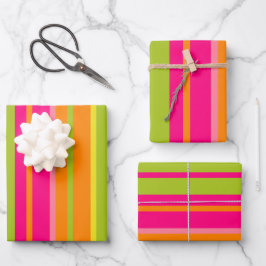 Fun Hot Pink, Rose, Orange, Kalkgrün und Gelb Geschenkpapier Set
