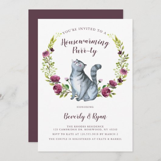 Fun Housewärming Purrty Party Cat Thema Einladung (Vorne/Hinten)