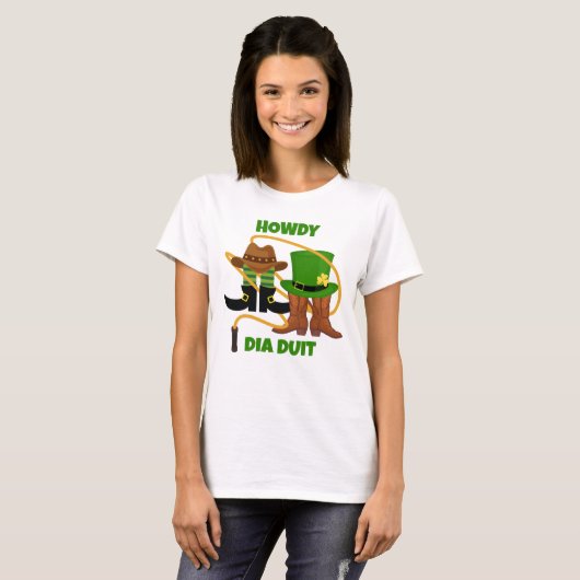 Fun HOWDY DIA DUIT Irish Cowboy St Patricks Day T-Shirt (Vorne ganz)