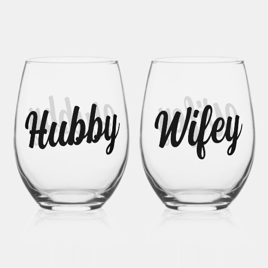 Fun Hubby + Wifey Script Wedding Newlyweds Weinglas Ohne Stiel (Rückseite)