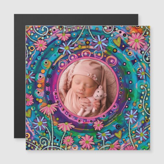 Fun Hübsche Familie Foto farbenfrohe Blüte Magnetkarte (Vorne/Hinten)