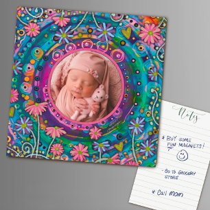 Fun Hübsche Familie Foto farbenfrohe Blüte Magnetkarte