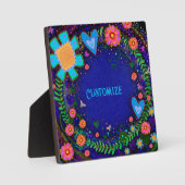 Fun Hübsches Blumenherz Blau 1 WORT Custom Fotoplatte (Vorderseite)