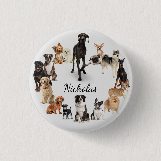 Fun Hund Rasse Haustiere Hunde Individuelle Name Button (Vorderseite)