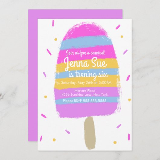 Fun Ice Cream Hand Drawn Party Painterly Birthday (Vorne/Hinten)