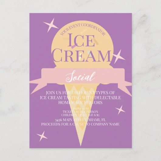 Fun Ice Cream Social Flyer Einladung Lila Postkarte (Vorderseite)