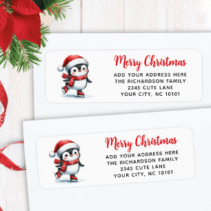 Fun Ice Skaten Pinguin in Red Frohe Weihnachten