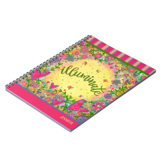 Fun Illuminate Yellow Floral Heart Notebook Notizblock (Linke Seite)