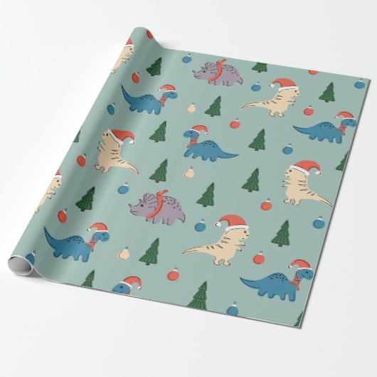 FUN ILLUSTRATION CHRISTMAS DINOSAUR GIFT WRAPPING GESCHENKPAPIER (Ungerollt)