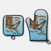 Fun Image of Cliff Hanger with Playful Wordplay Ofenhandschuh & Topflappen-Set (Vorderseite)