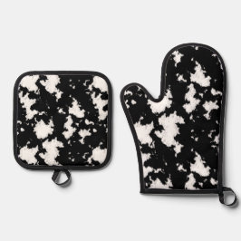 Fun Imitate Kuh drucken Schwarz und Weiß Ofenhandschuh & Topflappen-Set