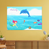 Fun in the Sun Mermaid Dolphin Beach Personalized Leinwanddruck (Insitu (Wohnzimmer))