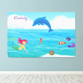 Fun in the Sun Mermaid Dolphin Beach Personalized Leinwanddruck (Insitu (Holzboden))