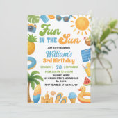 Fun In The Sun Summer Beach Birthday Einladung (Stehend Vorderseite)