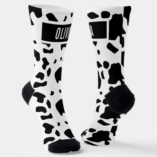 Fun Individuelle Name Holstein Kuh Tierdruckmuster Socken (Gewinkelt)