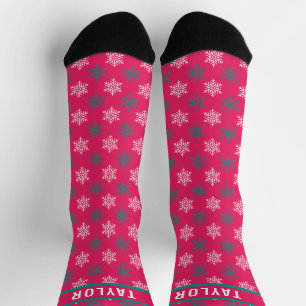 Fun Individuelle Name Red White Green Snowflakes M Socken