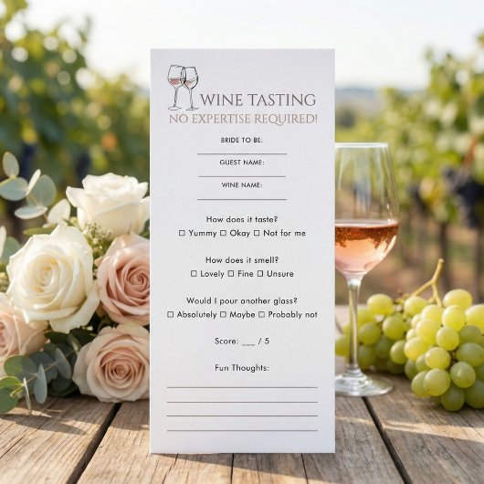 Fun Informal Bridal Shower Wine Tasting Score Card Einladung