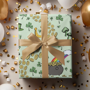 Fun Irish St Patricks Day Leprechaun Kleeblatt Luc Geschenkpapier