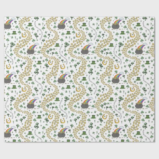 Fun Irish St Patricks Day Leprechaun Kleeblatt Luc Geschenkpapier (Flach)