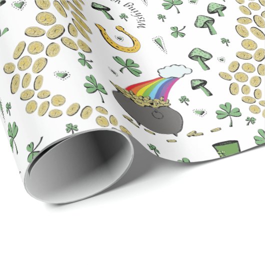 Fun Irish St Patricks Day Leprechaun Kleeblatt Luc Geschenkpapier (Rolleneckpunkt)