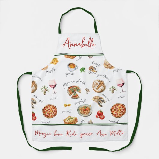 Fun Italian Food Lover Kitchen Script Mangia Bene Schürze (Vorderseite)