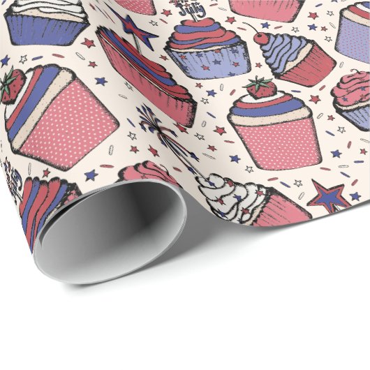 Fun Ivory 4. Juli Patriotic Cupcakes Geschenkpapier (Rolleneckpunkt)