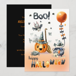 Fun Jack O'Lantern und Little Bat Halloween-Party Einladung