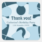 Fun Jigsaw Puzzle Birthday Party Blue Thank You! Quadratischer Aufkleber (Vorderseite)