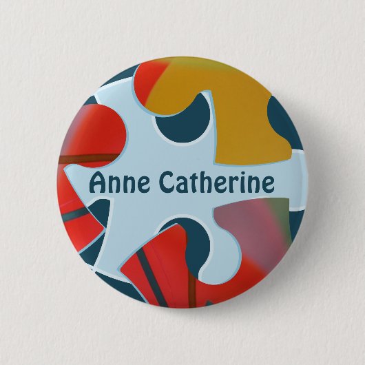 Fun Jigsaw Puzzle Kids Birthday Party Round Name  Button (Vorderseite)