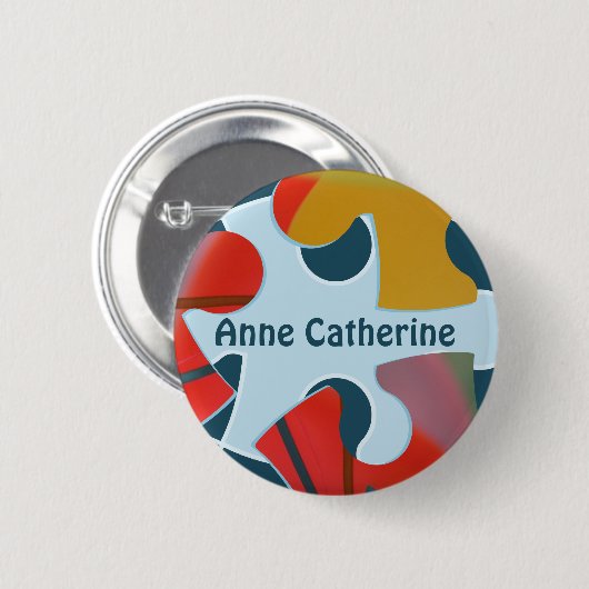 Fun Jigsaw Puzzle Kids Birthday Party Round Name  Button (Vorne & Hinten)