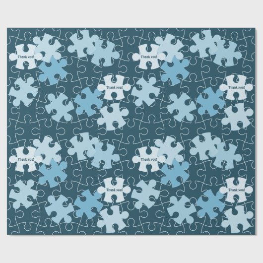 Fun Jigsaw Puzzle Pieces in Blue Custom Thank You Geschenkpapier (Flach)