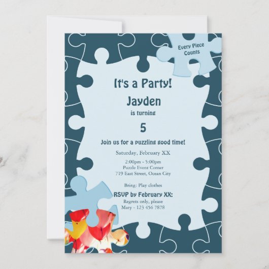 Fun Jigsaw Puzzle Themed 5th Birthday Party Einladung (Vorderseite)