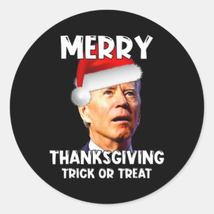 Fun Joe Biden Weihnachtsmannmütze Merry Erntedank Runder Aufkleber