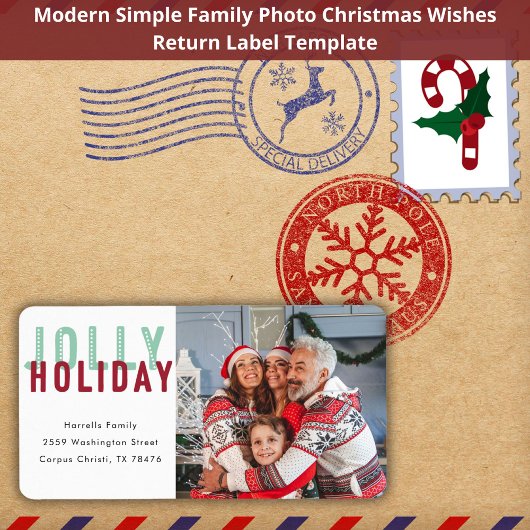 Fun Jolly Holiday Family Modernes Foto Weihnachten Adressaufkleber