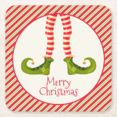 Fun Jolly Weihnachts-Elf Legs auf Streifen Urlaub Rechteckiger Pappuntersetzer (Vorderseite)