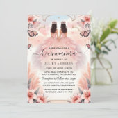 Fun Joy Lily Twin Doppel Joint Double Quinceanera Einladung (Stehend Vorderseite)