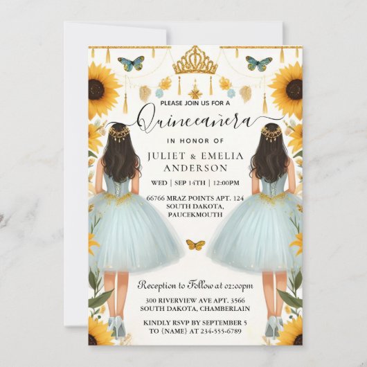 Fun Joy Lily Twin Dual Joint Double Quinceanera Einladung (Vorderseite)