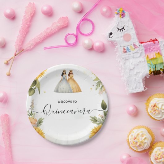 Fun Joy Lily Twin Dual Joint Double Quinceanera Pappteller (Party)