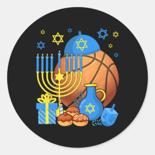 Fun jüdischen Basketball Ball Menorah Happy Hanukk Runder Aufkleber