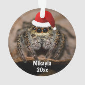 Fun Jumping Spider in der Weihnachtsmannmütze Weih Ornament (Rückseite)
