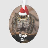 Fun Jumping Spider in der Weihnachtsmannmütze Weih Ornament (Vorderseite)