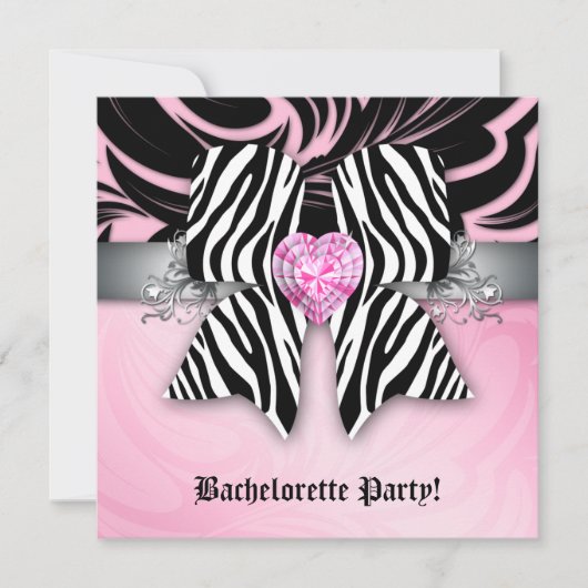 Fun Junggeselinnen-Abschied Einladung Zebra Bow Ro (Vorderseite)