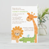 Fun Jungle Animals Baby Dusche Einladung (Stehend Vorderseite)