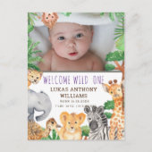 Fun Jungle Safari Animal Baby Geburtsankündigung Ankündigungspostkarte (Vorderseite)