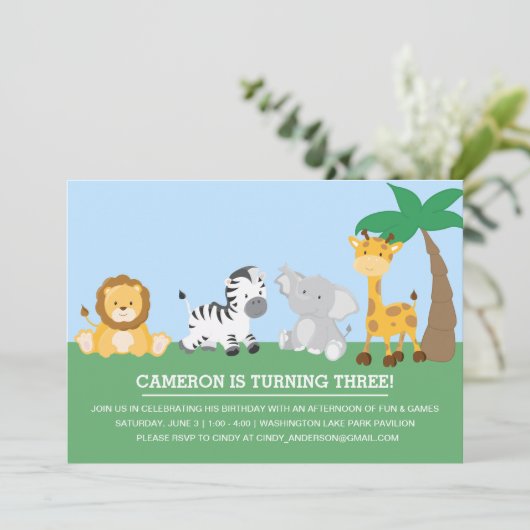 Fun Jungle Safari Kindergeburtstag Einladung (Stehend Vorderseite)