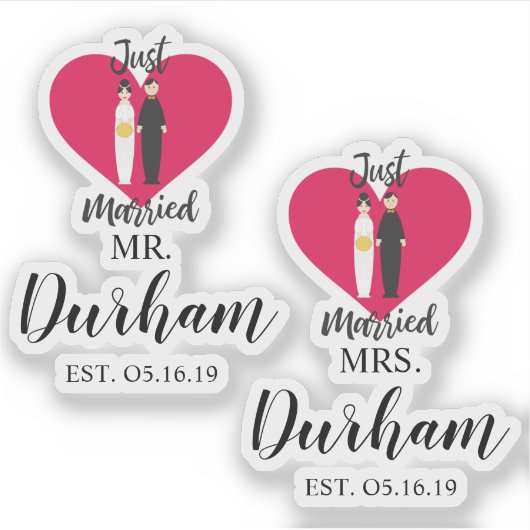 Fun Just Married Quote and Couple Design Aufkleber (Vorderseite)