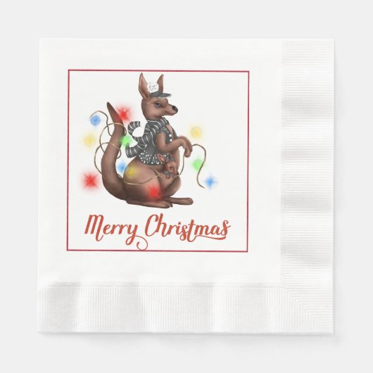 Fun Kangaroo Christmas Napkin Serviette (Vorderseite)