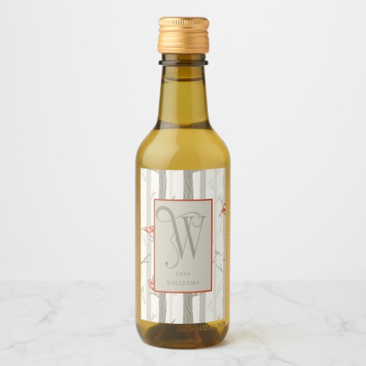 Fun Kardinals in Birch Trees Monogram W Wine Weinetikett (Vorderseite)