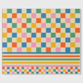 Fun Karo Farbiges Schachbrett Streifen Retro 80er  Geschenkpapier (Flach)