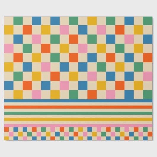 Fun Karo Farbiges Schachbrett Streifen Retro 80er Geschenkpapier (Flach)